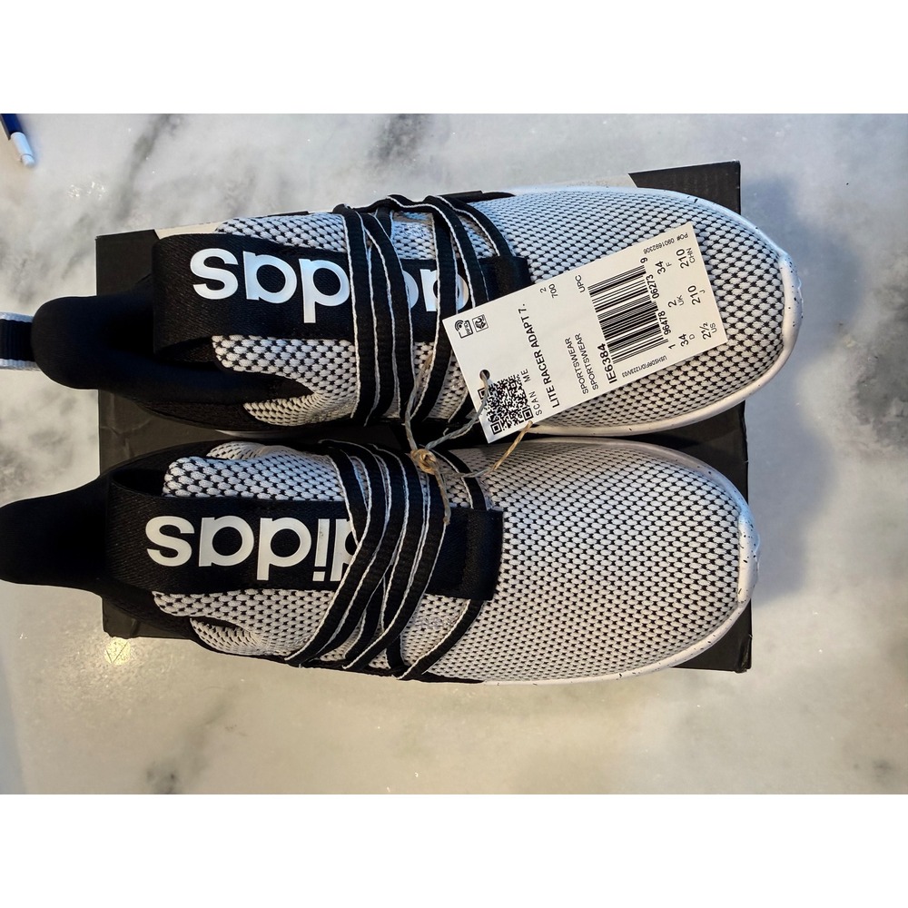 Adidas Lite Racer Adapt 7.0 K Kids Running Shoes Black White IE6384 Size 2.5Y